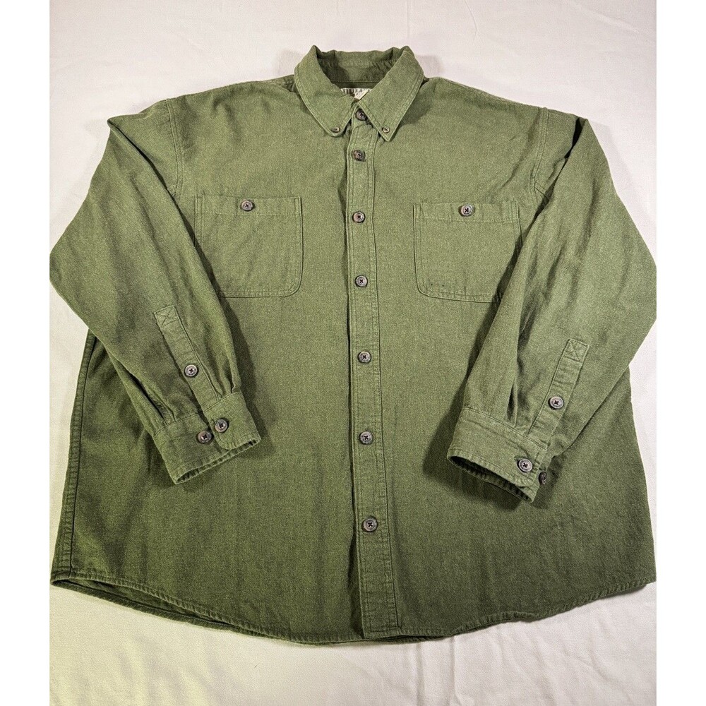 Duluth Trading Co Flannel Shirt Size XL Green Button Up Cotton Pockets Outdoor